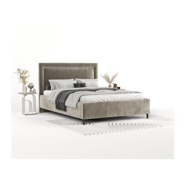 Bež tapecirani bračni krevet s prostorom za pohranu s podnicom 180x200 cm Baleine – Maison de Rêve-image-1