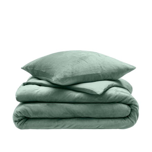 Zelena 3-dijelna posteljina za bračni krevet/za produženi krevet od mikroflanela 240x220 cm Flanou – douceur d'intérieur