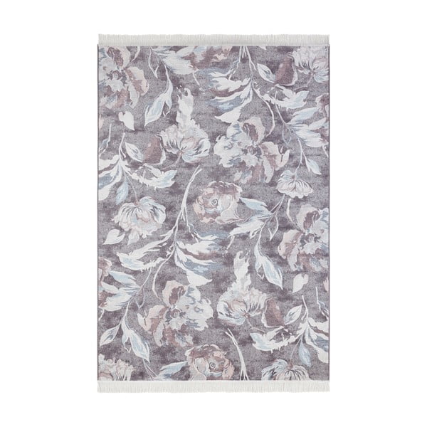 Sivi tepih s primjesom pamuka Nouristan Contemporary Flowers, 135 x 195 cm
