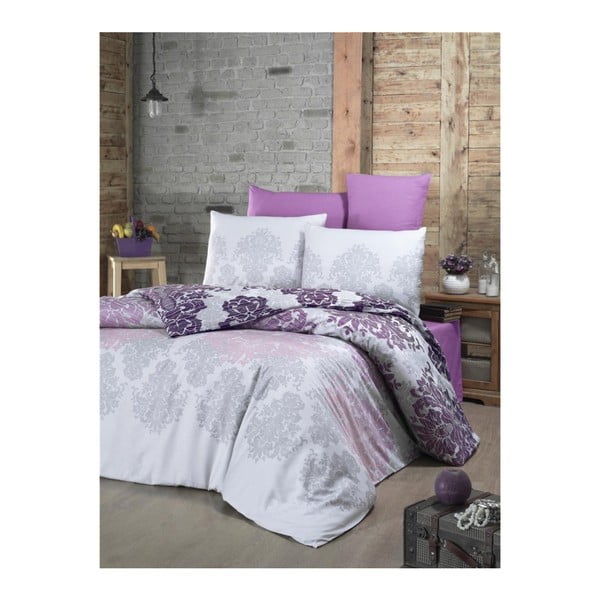 Pamučna satenska posteljina s plahtama za bračni krevet Maderia, 200 x 220 cm