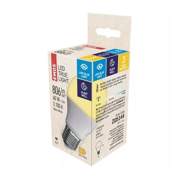LED žarulja s toplim svjetlom E27, 7 W – EMOS-image-1