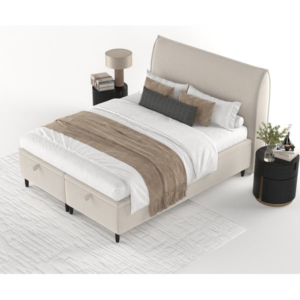 Bež tapecirani bračni krevet s prostorom za pohranu 160x200 cm Pearl – Maison de Rêve-image-4