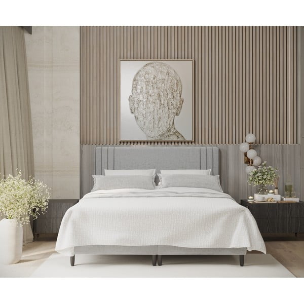 Sivi tapecirani bračni krevet s prostorom za pohranu 140x200 cm Musca – Maison de Rêve-image-3