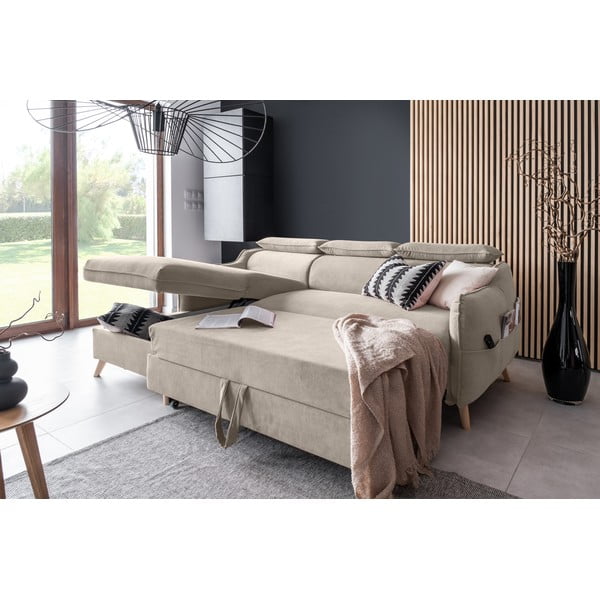 Bež baršunasta sklopiva kutna garnitura (s lijevim kutom) Sweet Harmony – Miuform-image-4