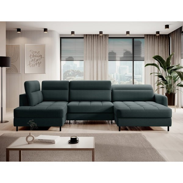 Zelena baršunasti sklopiva/s prostorom za odlaganje kutna garnitura (s lijevim kutom/u obliku slova "U") Berrto – ELTAP-image-1