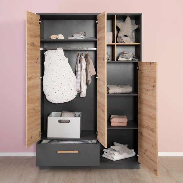 Antracitno siva/u prirodnoj boji dječja garderoba u dekoru hrasta 132x195 cm Lenn – Roba-image-1