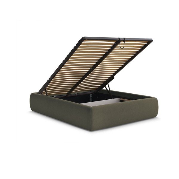 Tamno zeleni tapecirani bračni krevet s prostorom za odlaganje/bez uzglavlja s podnicom 180x200 cm Inera – Bobochic Paris-image-3