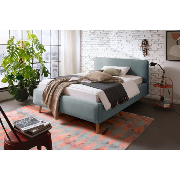 Prljavo plavi tapecirani bračni krevet s prostorom za odlaganje s podnicom 140x200 cm Mattis – Meise Möbel-image-1