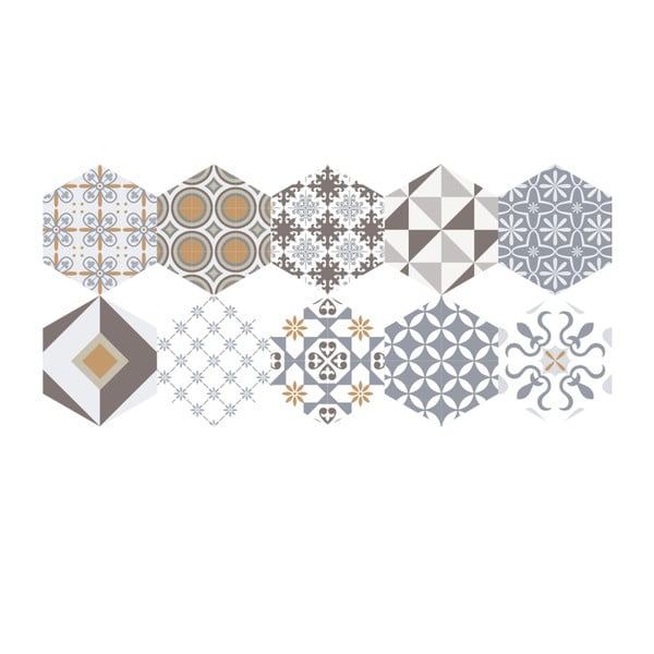 Set od 10 podnih naljepnica Ambiance Hexagons Juliana, 40 x 90 cm