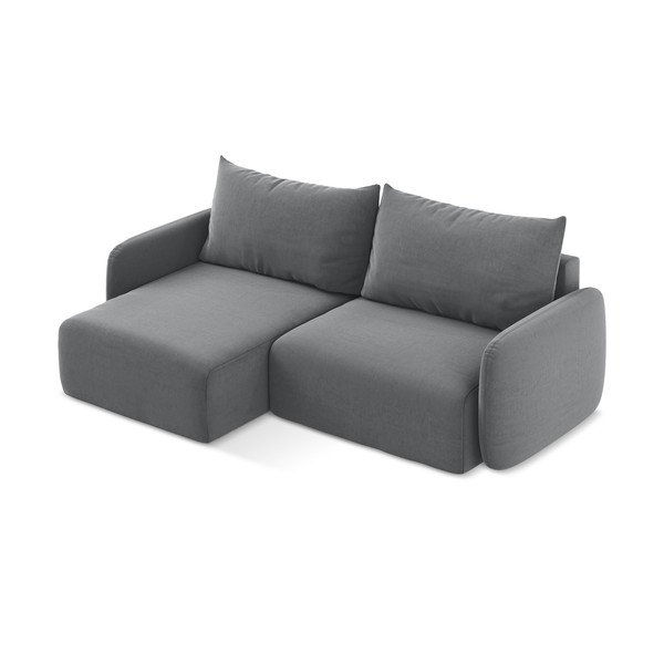 Siva baršunasti sklopiva/s prostorom za odlaganje kutna garnitura (s lijevim kutom/s ležaljkom) Kalena – Makamii-image-3