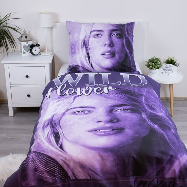 Ljubičasta pamučna dječja posteljina za krevet za jednu osobu 200x140 cm Billie Eilish – Jerry Fabrics-image-1