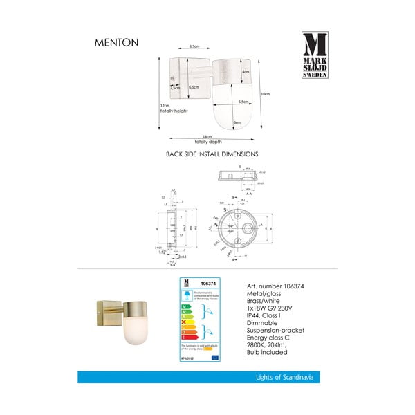 Bijela/u zlatnoj boji zidna lampa Menton – Markslöjd-image-2