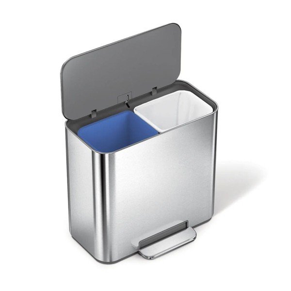 Kanta za smeće od nehrđajućeg čelika za odvojeni otpad/s pedalom u mat srebrnoj boji 15 l Dual Mini – simplehuman-image-4