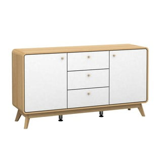 Bijela/u prirodnoj boji niska komoda u dekoru hrasta 140x75 cm Caitlin – Støraa