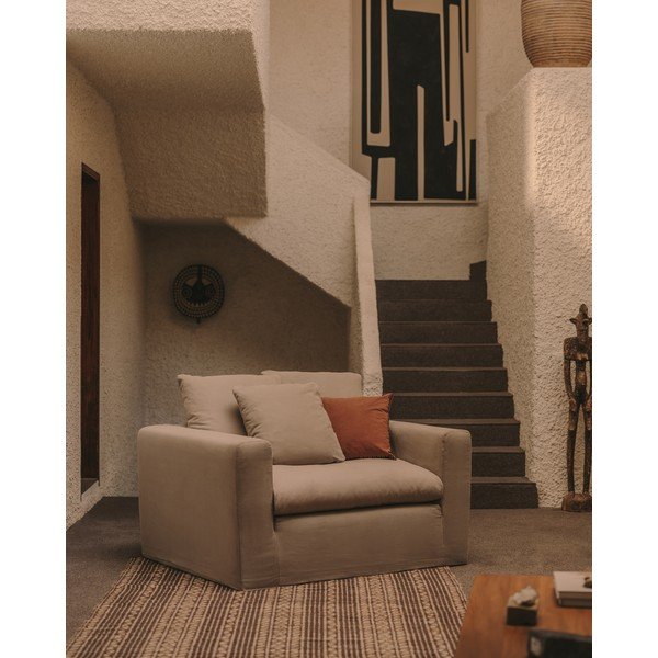 Antracitno siva lanena fotelja Nora – Kave Home-image-1