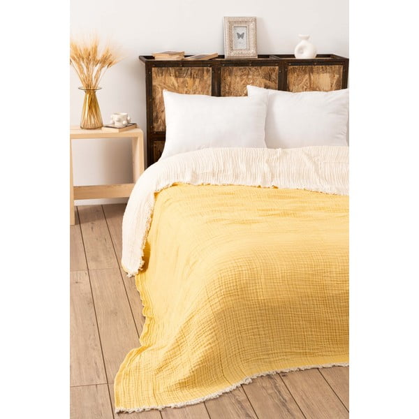 Žuti  prekrivač od muslina za bračni krevet 230x250 cm – Mijolnir