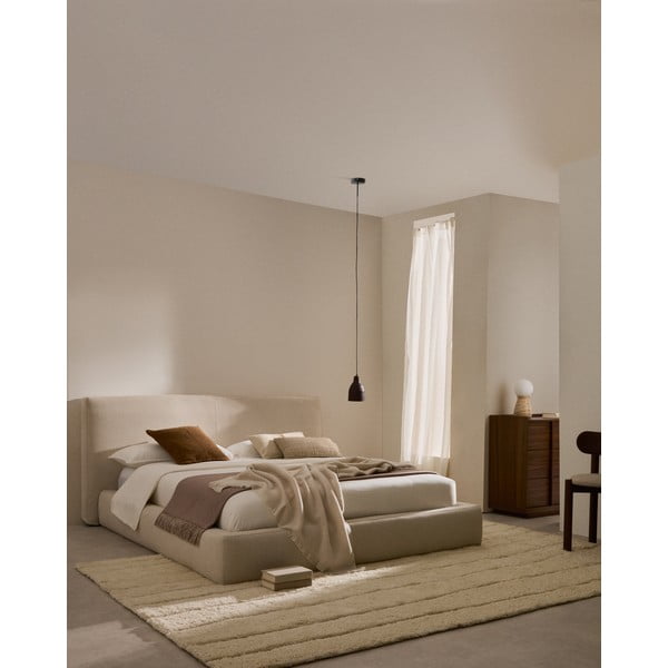 Bež tapecirani krevet bez podnice 90x200 cm Blok – Kave Home-image-1