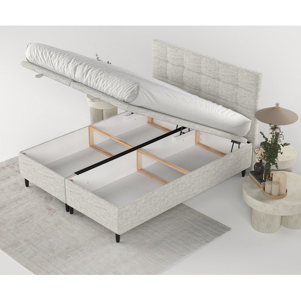 Svijetlo sivi tapecirani bračni krevet s prostorom za pohranu 160x200 cm Senses – Maison de Rêve-image-2