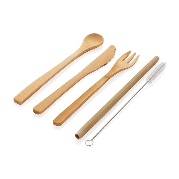 Putni set bambus pribor za jelo sa slamkom, četkom za čišćenje i torbom XD kolekcija-image-2