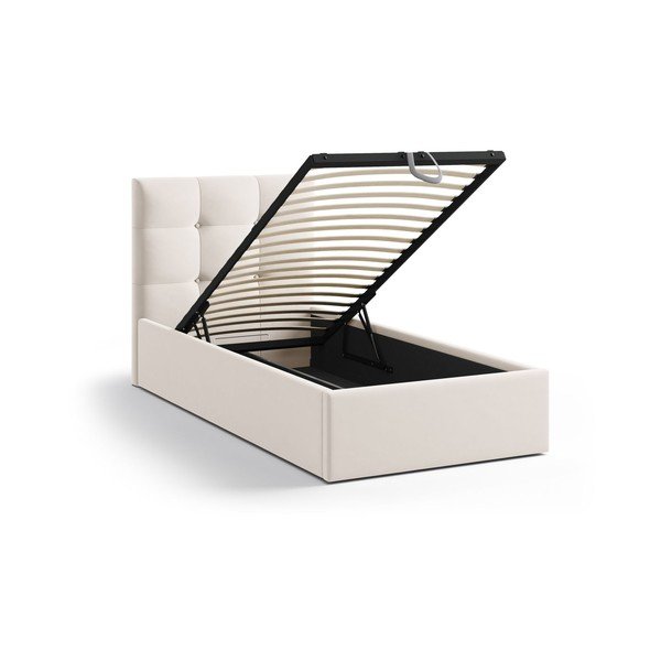Krem tapecirani krevet s prostorom za odlaganje s podnicom 90x200 cm Phaedra – Micadoni -image-1