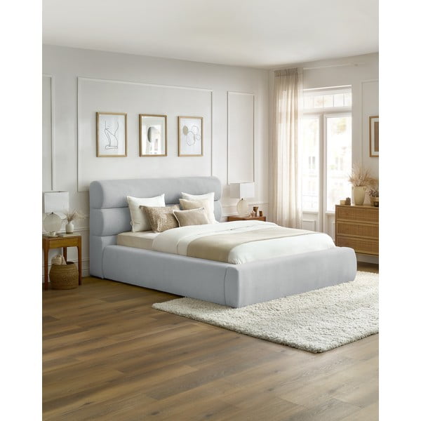 Svijetlo sivi tapecirani bračni krevet s prostorom za pohranu s podnicom 160x200 cm Jagna – Bobochic Paris-image-1