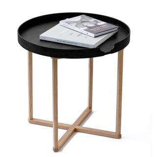 Crni stolić od hrastovog drveta s odvojivom pločom Wireworks Damieh, 45x45 cm