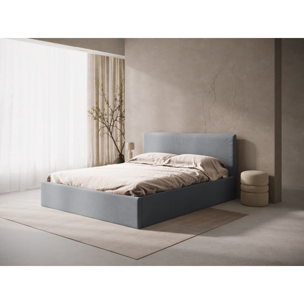 Sivi tapecirani bračni krevet s prostorom za odlaganje/bez uzglavlja s podnicom 160x200 cm Susan – Micadoni -image-1