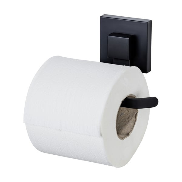 Crni samoljepljiv držač toaletnog papira od nehrđajućeg čelika Quadro – Wenko