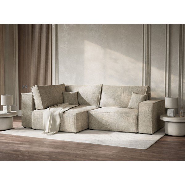 Bež sklopiva/s prostorom za odlaganje kutna garnitura od šenila (s lijevim kutom/u obliku slova L) Tonga – Maison de Rêve-image-4