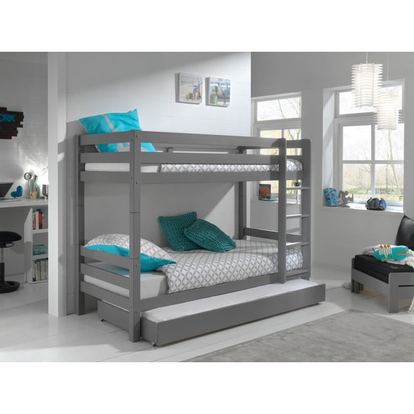 Sivi dječji krevet od masivnog bora na kat s prostorom za pohranu PINO – Vipack-image-1