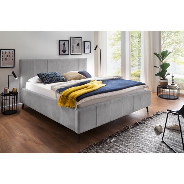 Svijetlo sivi tapecirani bračni krevet s prostorom za odlaganje s podnicom 180x200 cm Lizzano – Meise Möbel-image-1