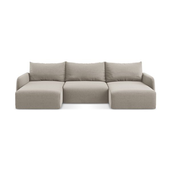 Smeđe-siva baršunasti sklopiva/s prostorom za odlaganje kutna garnitura (u obliku slova "U") Kalena – Makamii