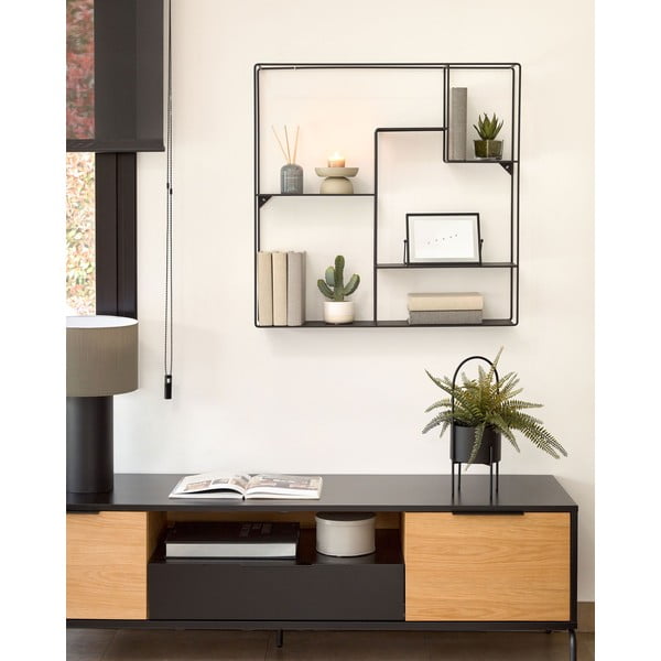 Crna zidna metalna polica za knjige Kave Home Neth, 80 x 80 cm-image-3