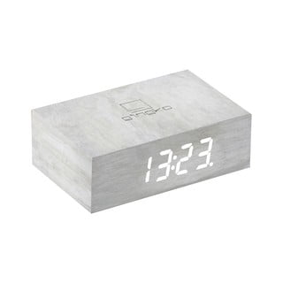 Svijetlo siva drvena LED budilica Gingko Flip Click