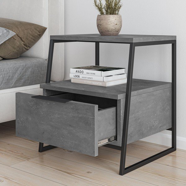 Sivi noćni ormarić s policama Pal – Kalune Design-image-3