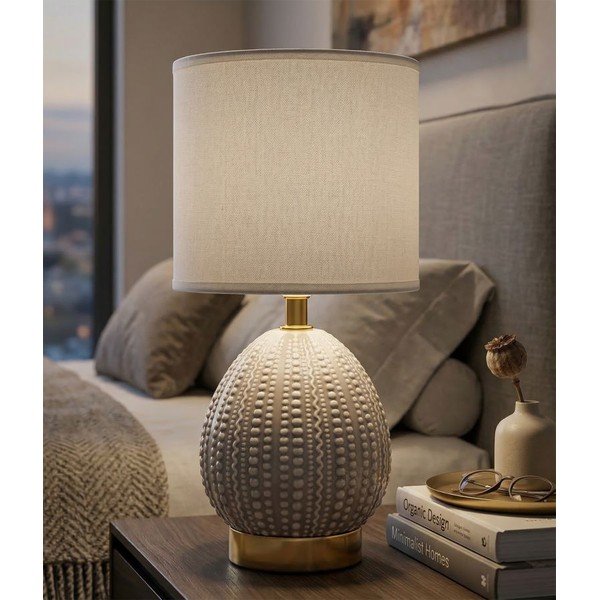 Svijetlo siva stolna lampa keramička s tekstilnim sjenilom (visina 30,5 cm) Flavi – Mauro Ferretti-image-1