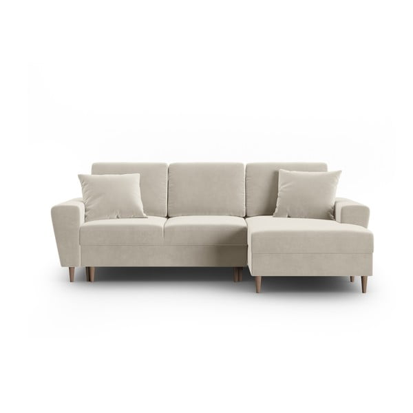 Bež baršunasti sklopiva/s prostorom za odlaganje kutna garnitura (s desnim kutom/s ležaljkom) Kyoto – Cosmopolitan Design