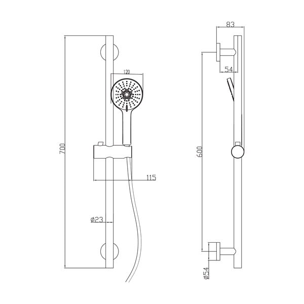 Mat crni mjedeni set za tuš kabinu sa ručnim tušem/s kliznim nosačem 70 cm – Sapho-image-3