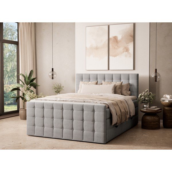 Sivi boxspring krevet s prostorom za odlaganje 200x200 cm Tasca – Maison de Rêve-image-1