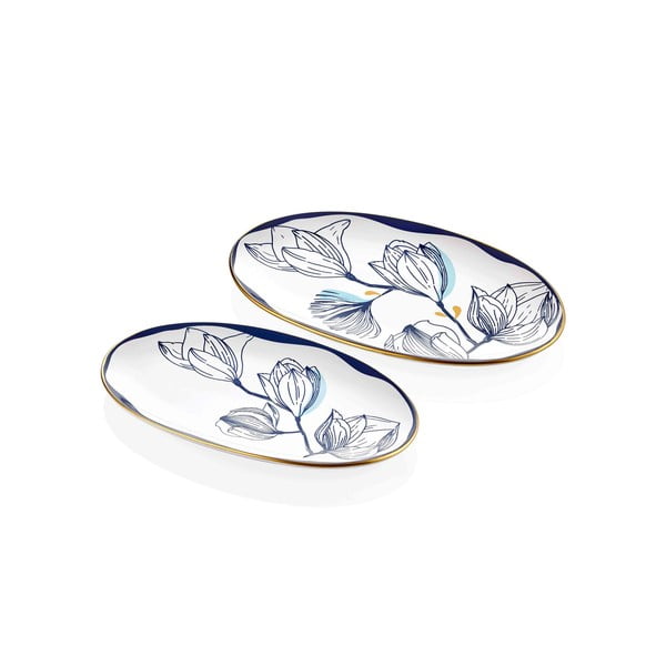 Set od 2 bijela porculanska tanjura s plavim cvjetovima Mia Bleu-image-2
