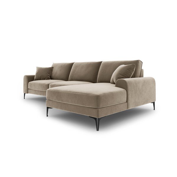 Bež baršunasta kutna garnitura Mazzini Sofas Madara, desni kut-image-4