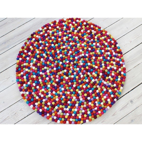 Tamnocrveni tepih od vunenih pompona Wooldot Ball Rugs, ⌀ 120 cm-image-1