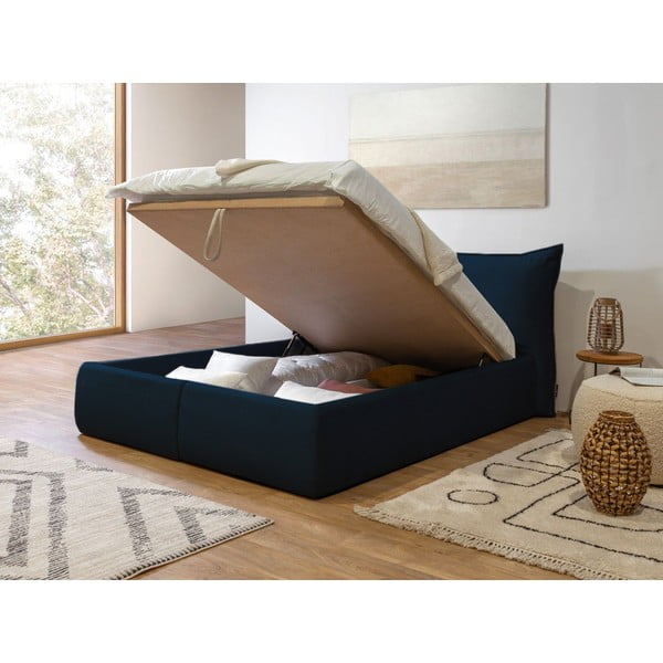 Bračni krevet presvučen tamnoplavim samtom s prostorom za pohranu s podnicom 160x200 cm Jade - Bobochic Paris-image-4