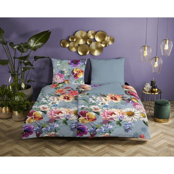 Siva posteljina od organskog pamuka Descanso Sunflower, 140 x 220 cm-image-1