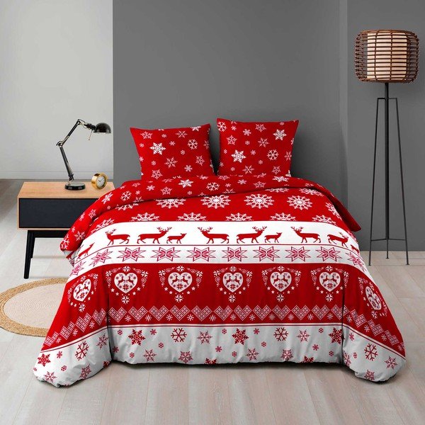 Crvena posteljina za bračni krevet/za produženi krevet od mikroflanela 240x220 cm Floconette – douceur d'intérieur-image-1