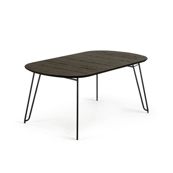 Tamno smeđi proširiv blagovaonski stol s pločom stola u dekoru jasena 100x170 cm Milian – Kave Home