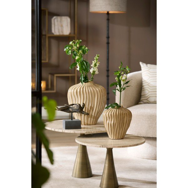 Okrugao stolić za kavu s kamenom pločom stola u brončanoj boji/u svijetloj prirodnoj boji ø 50 cm Bahia – Light & Living-image-1