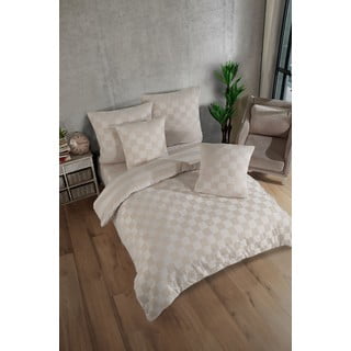 Bež posteljina za bračni krevet od damasta 200x200 cm Kareli – Mijolnir