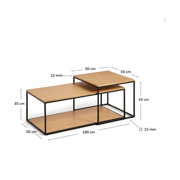 Okrugli stolići za kavu u setu 2 kom s pločom stola u dekoru hrasta u prirodnoj boji 50x100 cm Yoana – Kave Home-image-4