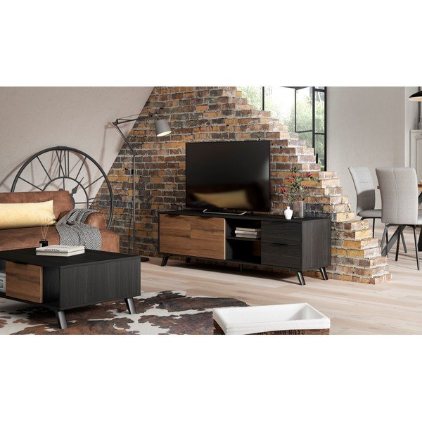 Crni/natur TV stol u dekoru oraha 181x53 cm Noe - Marckeric-image-1